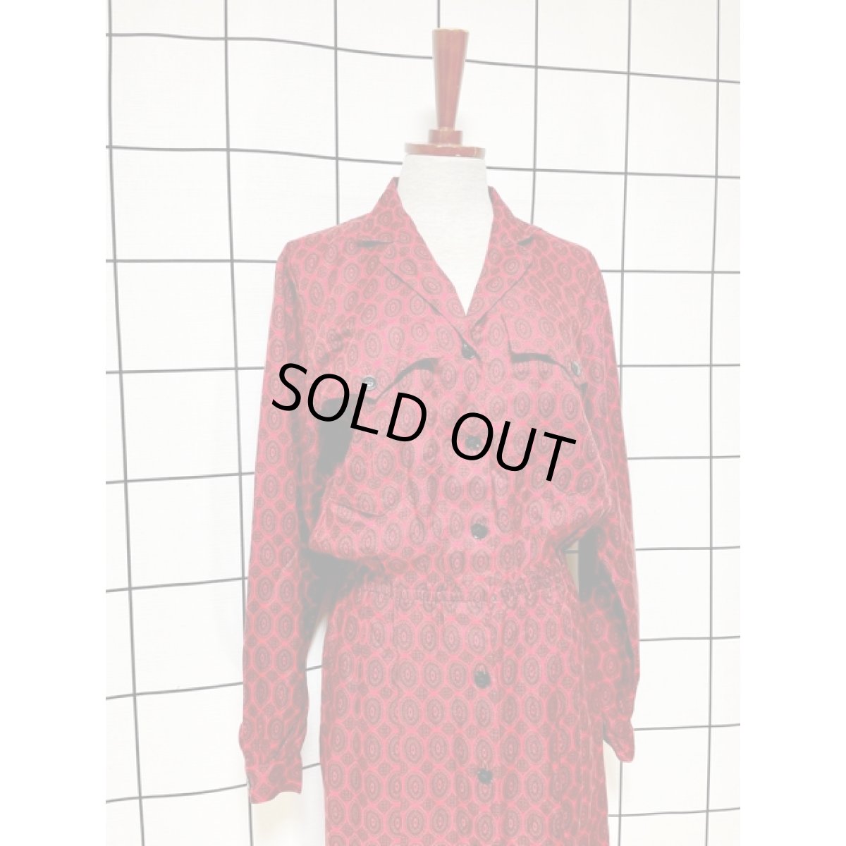 画像3: 前開き 総柄 ウエストゴム 長袖 レトロ USA古着 ヴィンテージシャツワンピース (3)