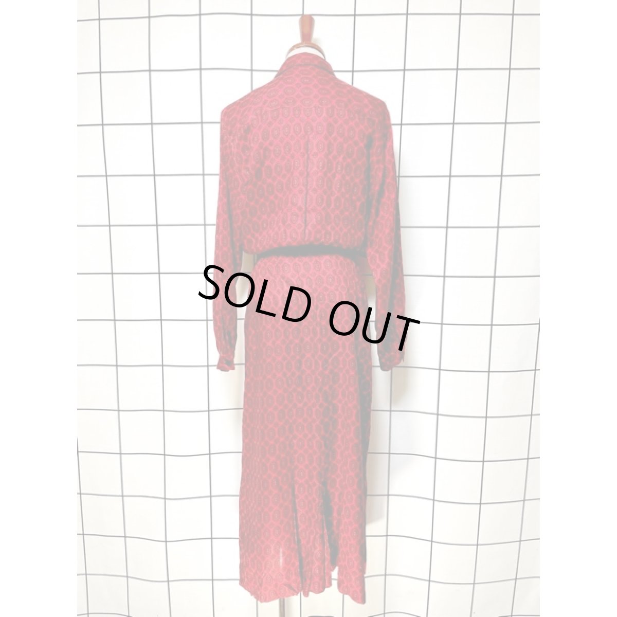 画像2: 前開き 総柄 ウエストゴム 長袖 レトロ USA古着 ヴィンテージシャツワンピース (2)