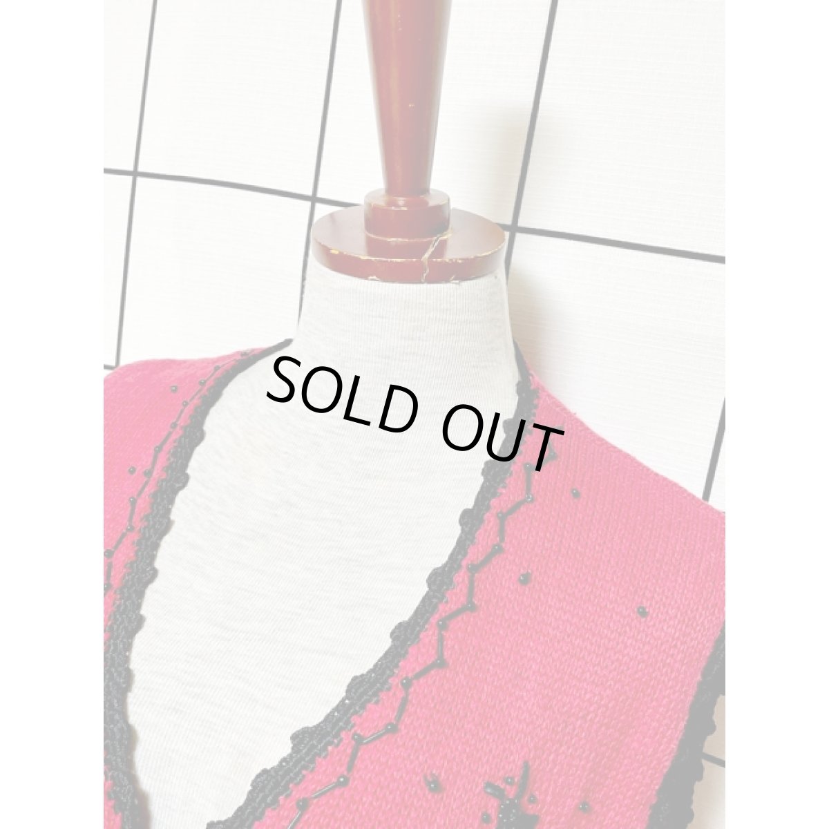 画像5: ビーズ装飾 レッド ブラック ジップアップ レトロ アメリカ古着 ヴィンテージニットベスト (5)