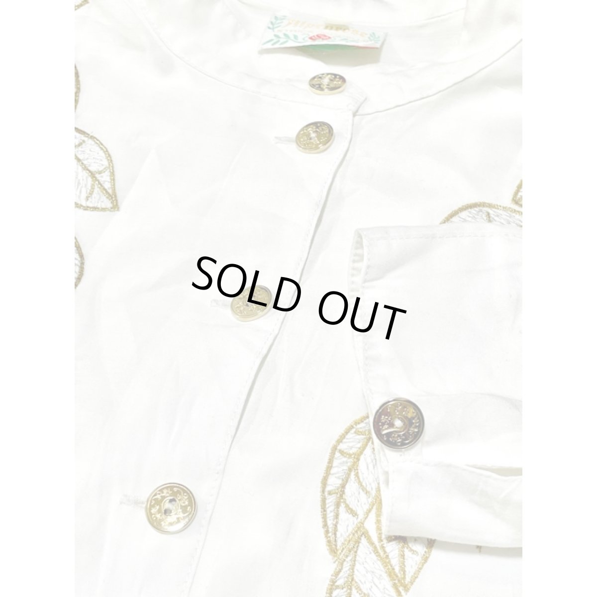 画像8: リーフ刺繍 ラメ スタンドカラー レトロ ヨーロッパ古着 ヴィンテージホワイトブラウス (8)