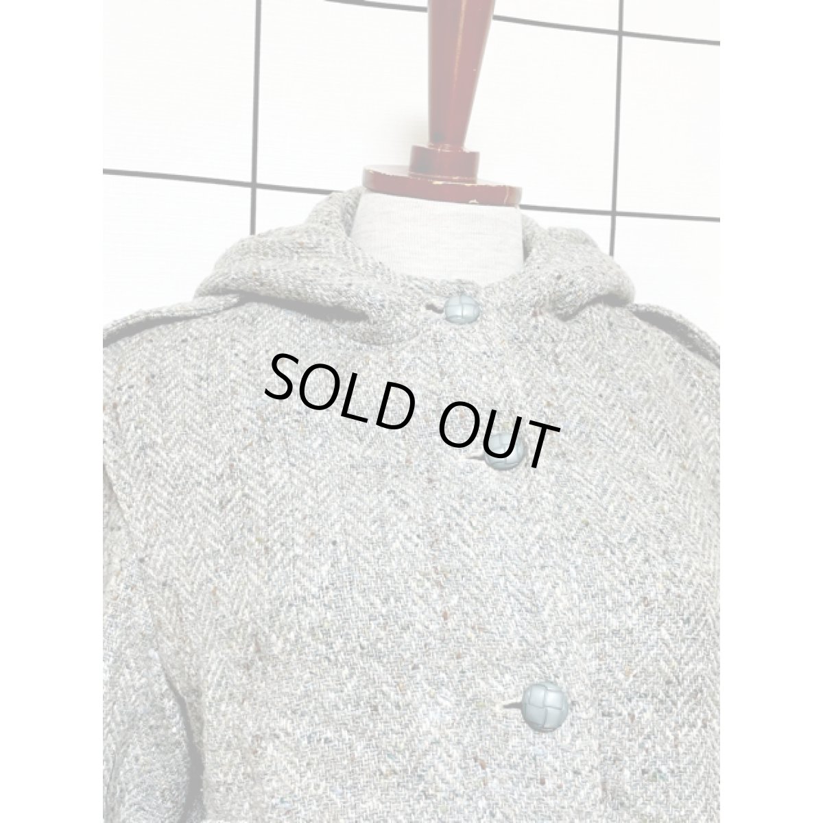 画像5: フランス製 ツイード フード付 フーディー ミリタリー風 レトロ ヨーロッパ古着 長袖 ヴィンテージアウター (5)