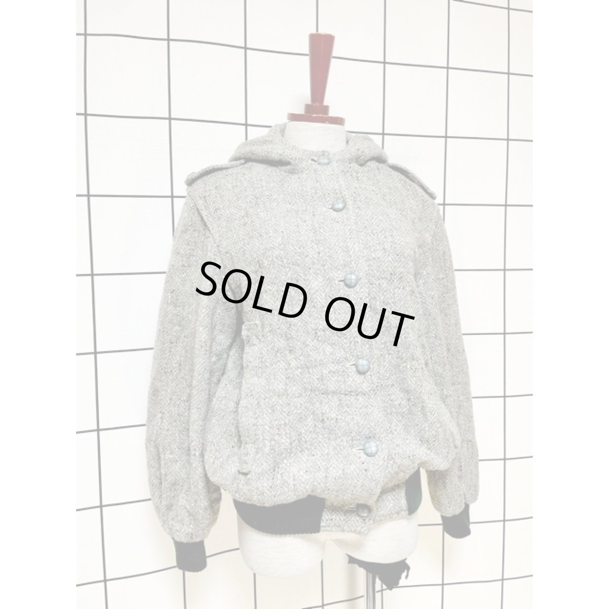 画像4: フランス製 ツイード フード付 フーディー ミリタリー風 レトロ ヨーロッパ古着 長袖 ヴィンテージアウター (4)