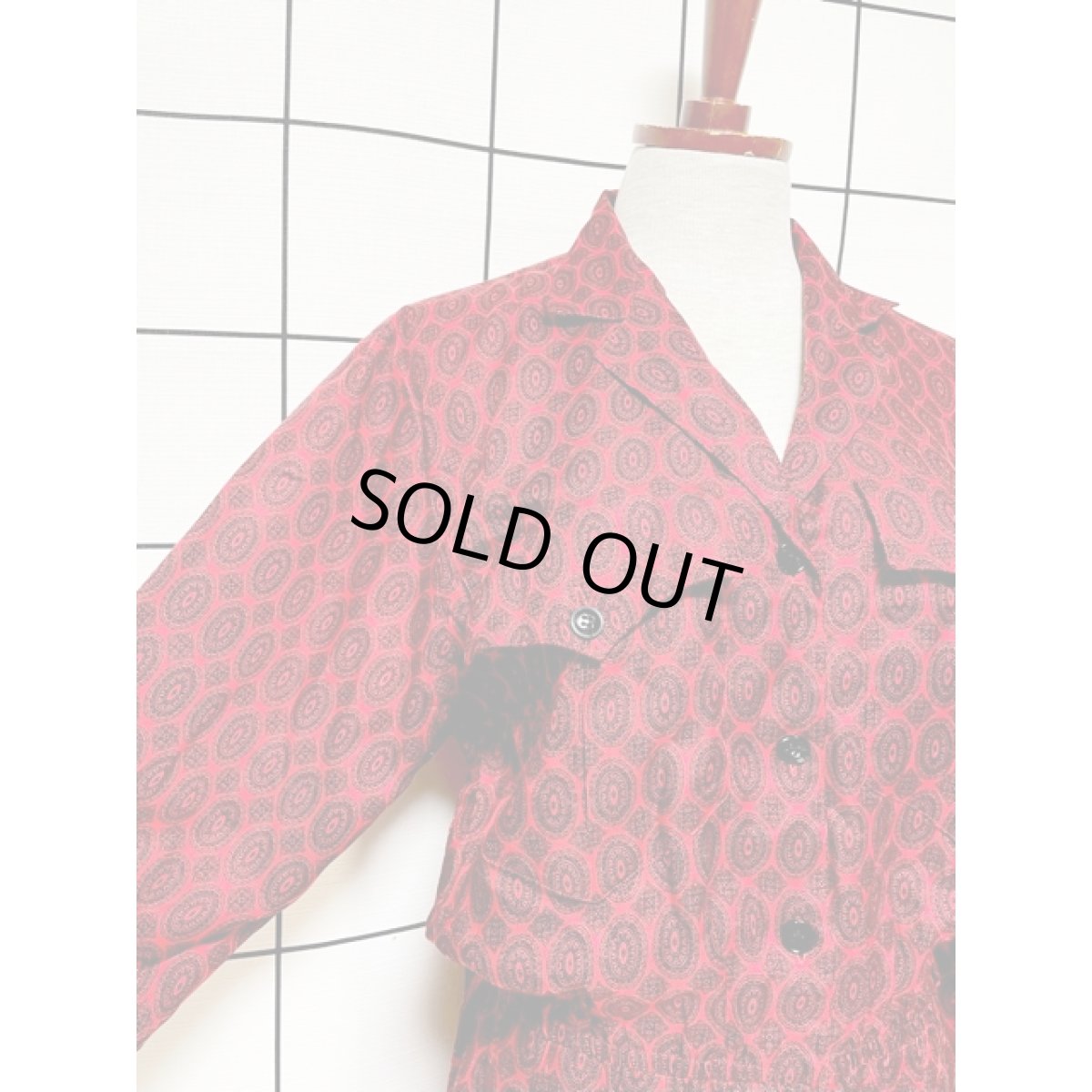 画像6: 前開き 総柄 ウエストゴム 長袖 レトロ USA古着 ヴィンテージシャツワンピース (6)