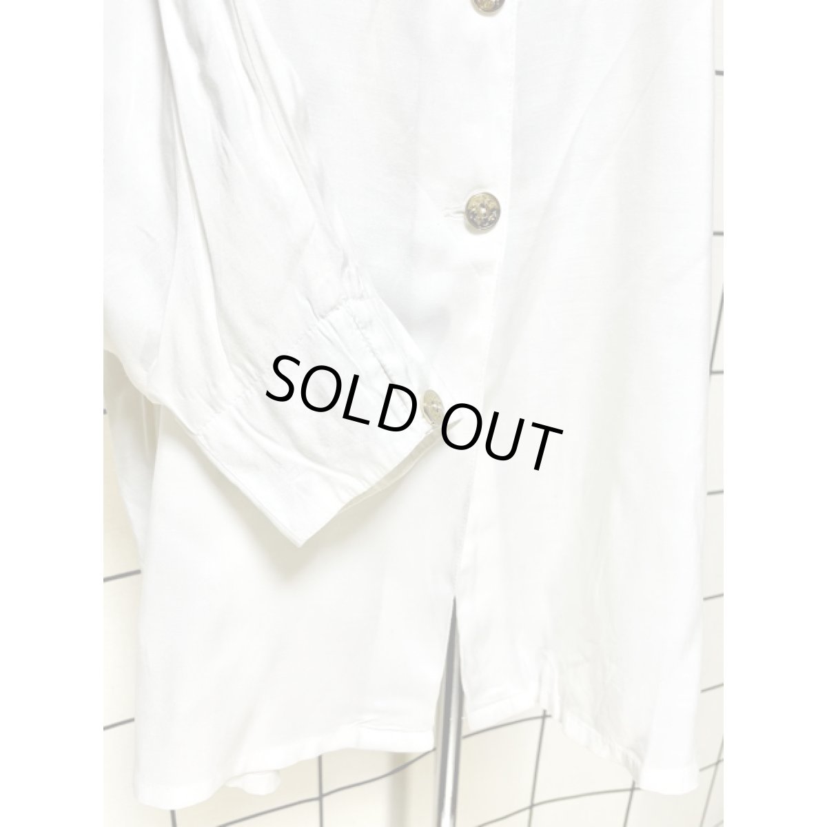 画像7: リーフ刺繍 ラメ スタンドカラー レトロ ヨーロッパ古着 ヴィンテージホワイトブラウス (7)