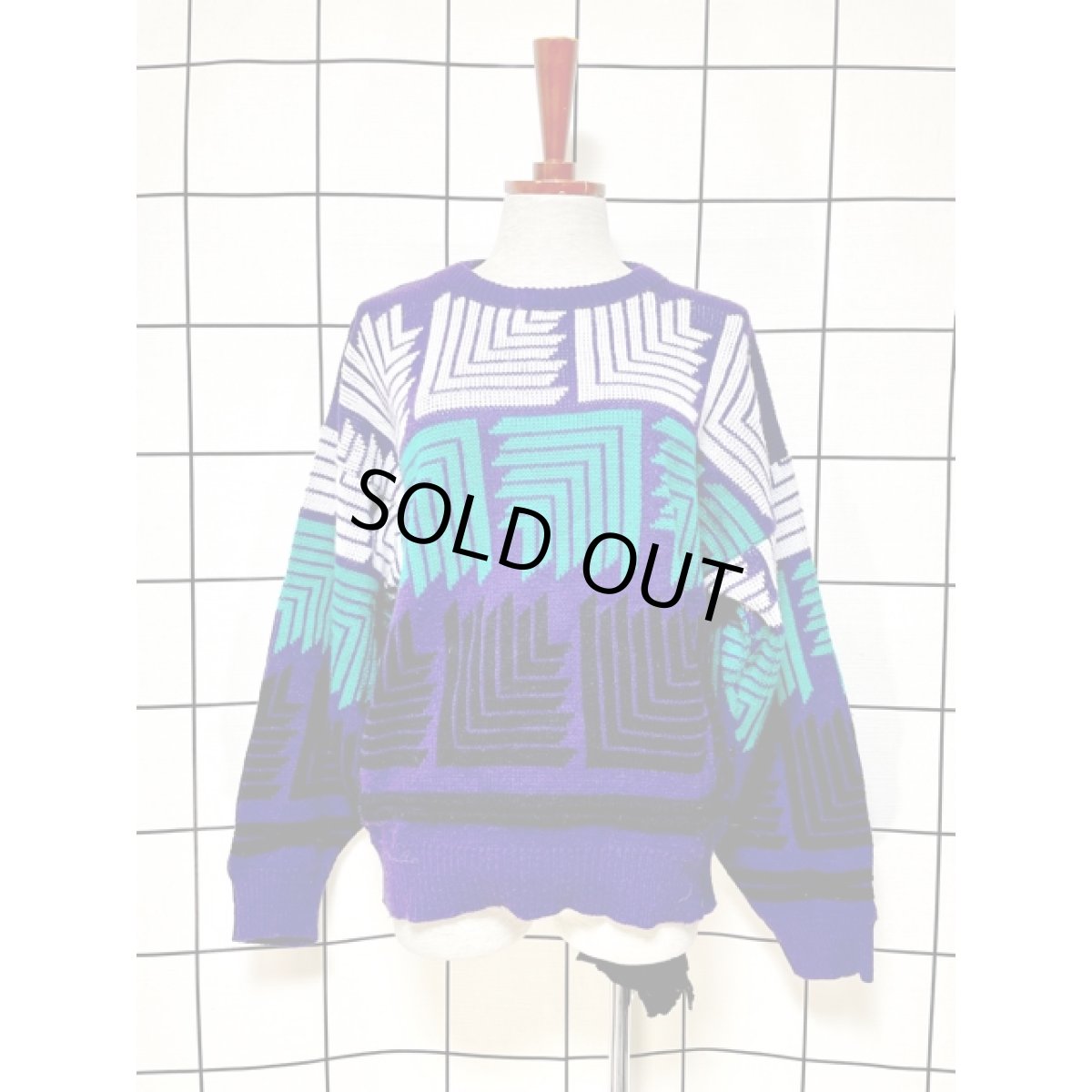 画像1: レトロ模様編み パープル  個性的 レトロ USA古着 ヴィンテージニットセーター (1)