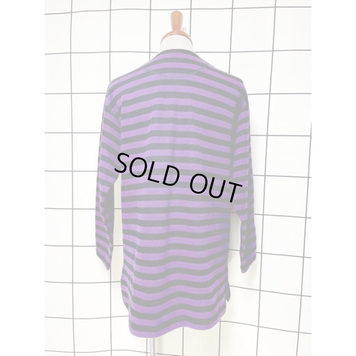 画像2: ボーダー パープル ブラック プルオーバー レトロ アメリカ古着 シャツ ヴィンテージトップス (2)