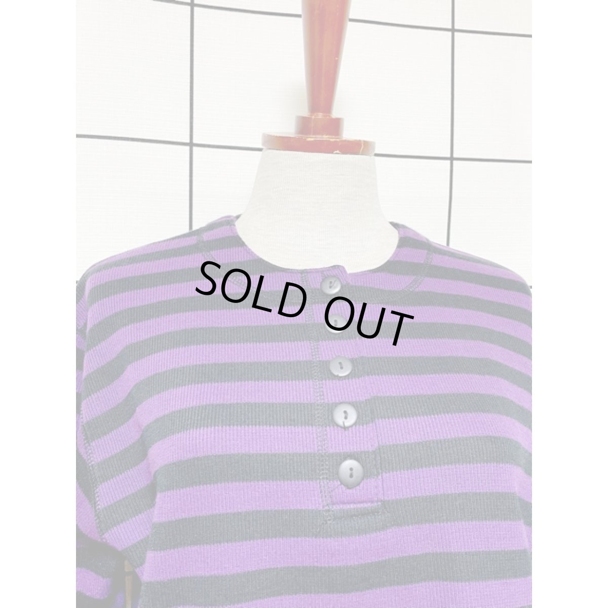 画像5: ボーダー パープル ブラック プルオーバー レトロ アメリカ古着 シャツ ヴィンテージトップス (5)