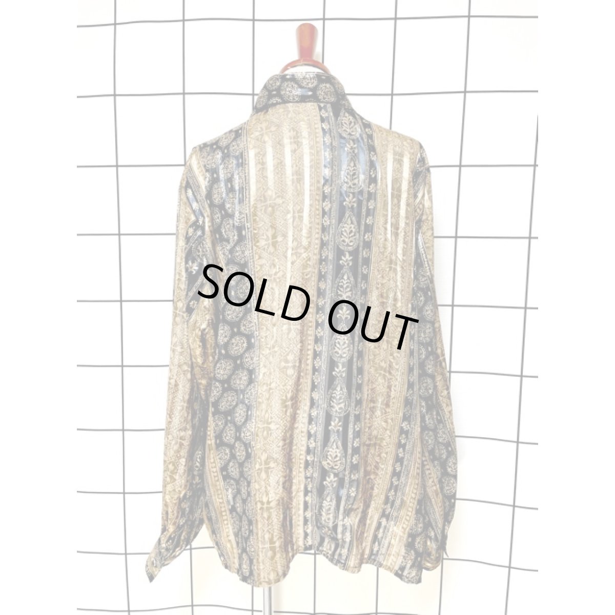 画像2: ストライプ ラメ レトロ柄 オーバーサイズ USA古着 長袖 シャツ ヴィンテージブラウス (2)