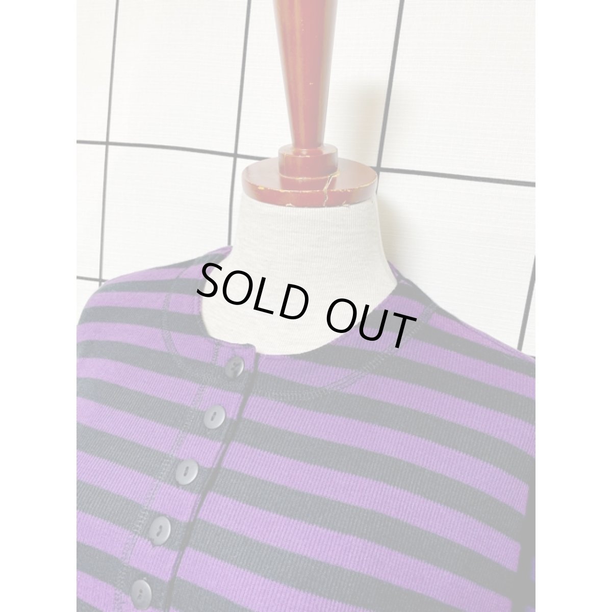 画像4: ボーダー パープル ブラック プルオーバー レトロ アメリカ古着 シャツ ヴィンテージトップス (4)