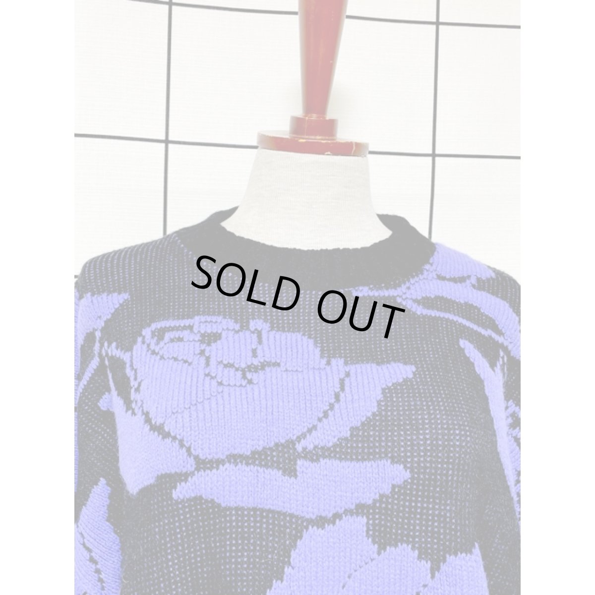 画像5: 花模様編み オーバーサイズコーデにも ブラック パープル レトロ USA古着 ヴィンテージニットセーター (5)