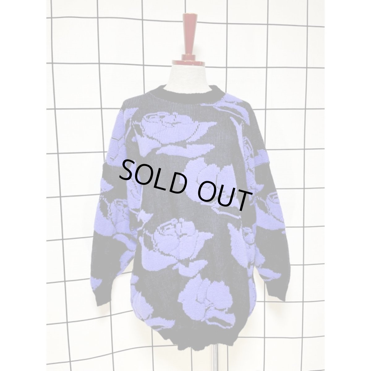 画像3: 花模様編み オーバーサイズコーデにも ブラック パープル レトロ USA古着 ヴィンテージニットセーター (3)