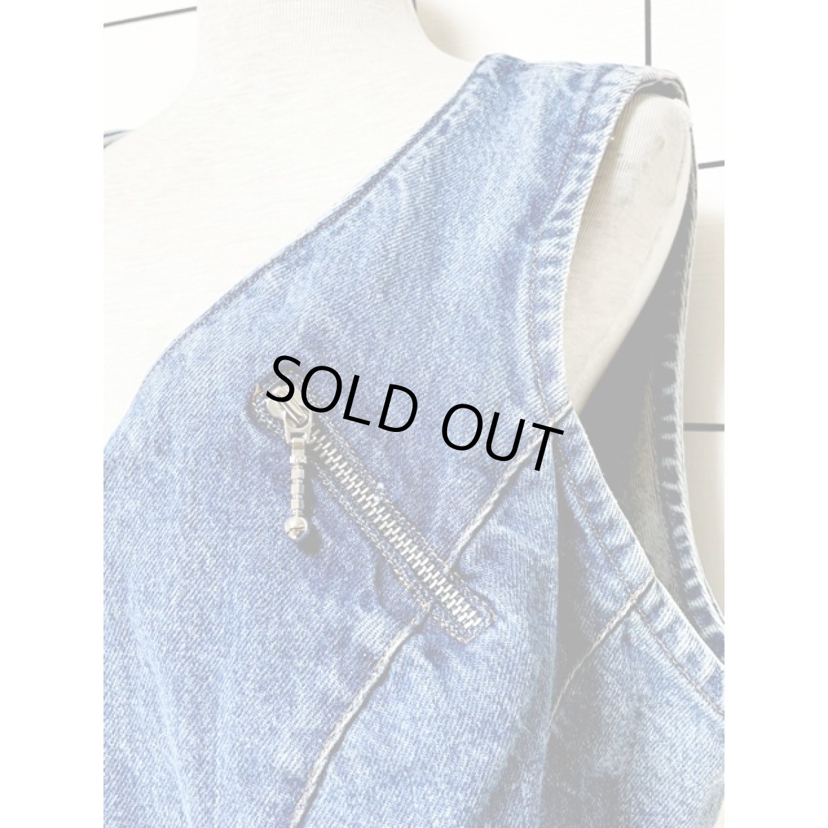 画像9: デニム チェーン アシンメトリーポケット ジップアップ レトロ アメリカ古着 ヴィンテージベスト (9)