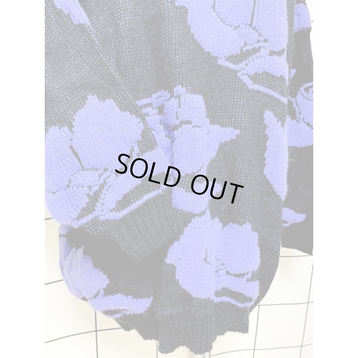 画像7: 花模様編み オーバーサイズコーデにも ブラック パープル レトロ USA古着 ヴィンテージニットセーター (7)