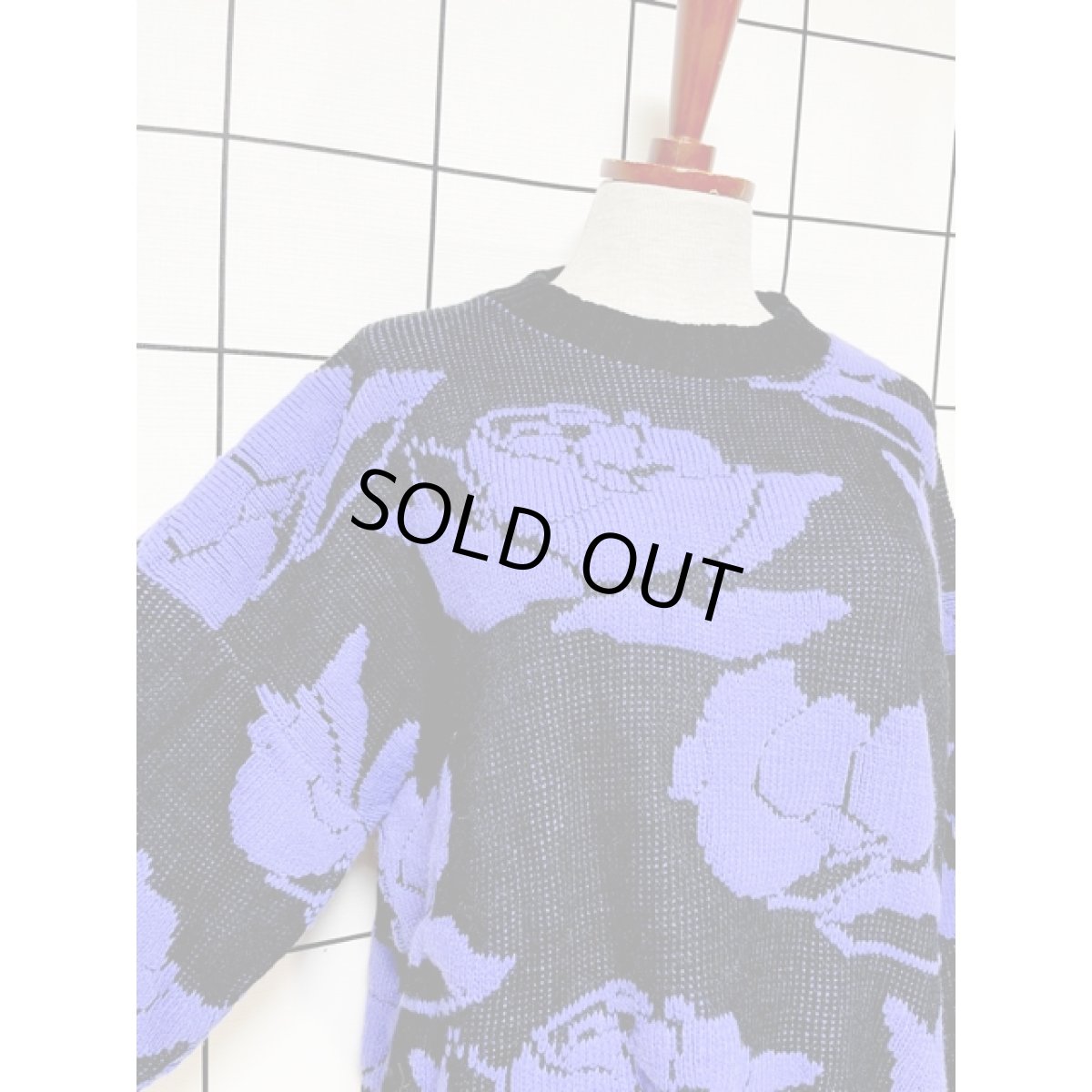 画像6: 花模様編み オーバーサイズコーデにも ブラック パープル レトロ USA古着 ヴィンテージニットセーター (6)