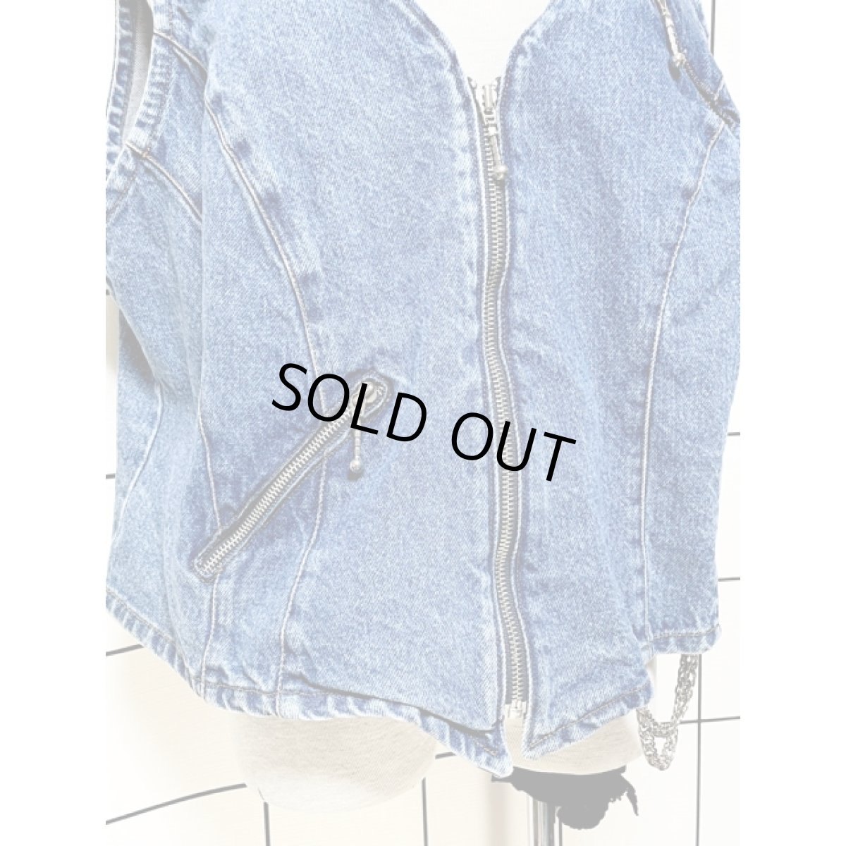 画像7: デニム チェーン アシンメトリーポケット ジップアップ レトロ アメリカ古着 ヴィンテージベスト (7)