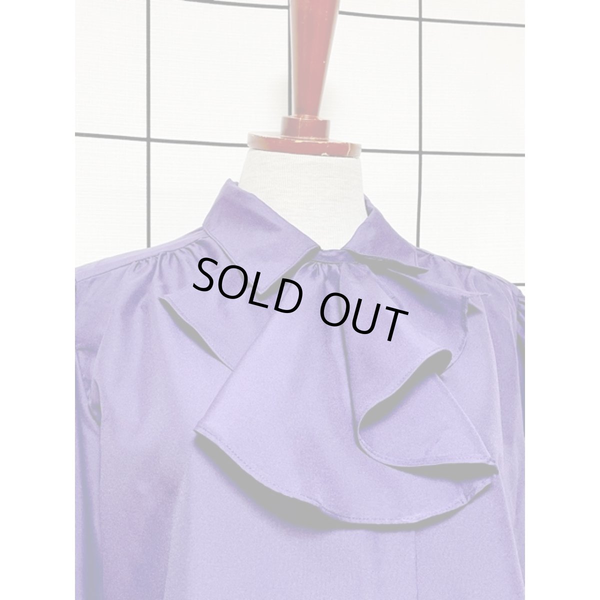 画像5: フロントフリル パープル 無地 アメリカ古着 レトロ 長袖 シャツ ヴィンテージブラウス (5)