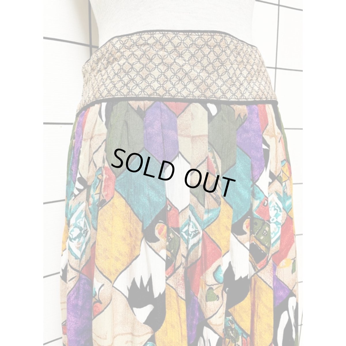 画像3: カラフル アート柄 ウエストゴム レトロ アメリカ古着 ヴィンテージロングスカート (3)