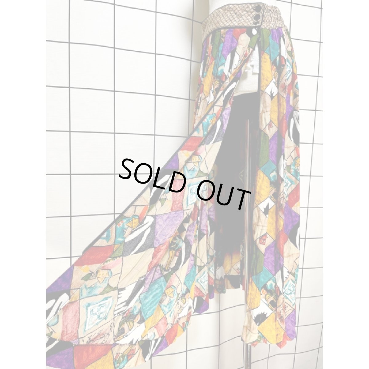 画像9: カラフル アート柄 ウエストゴム レトロ アメリカ古着 ヴィンテージロングスカート (9)