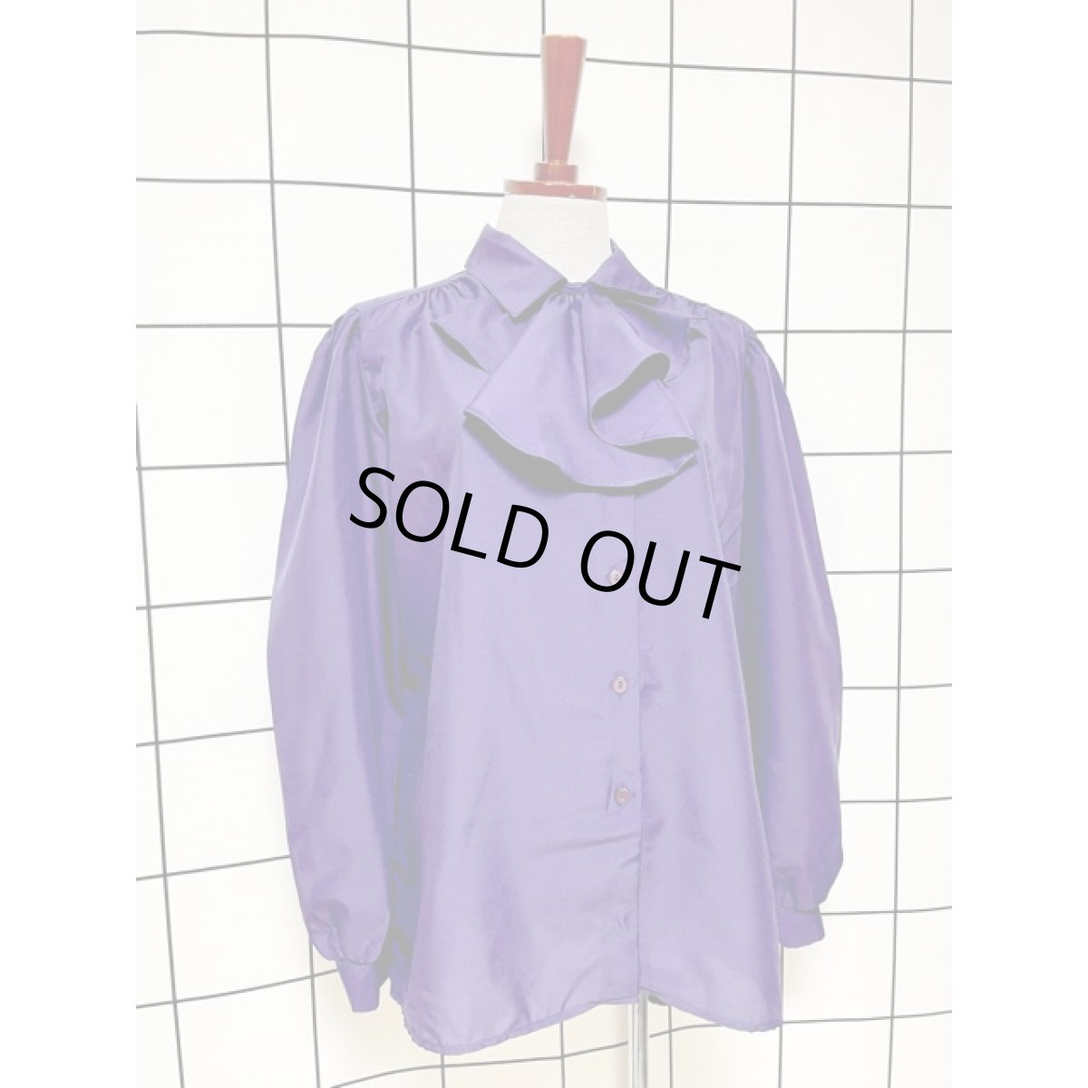 画像3: フロントフリル パープル 無地 アメリカ古着 レトロ 長袖 シャツ ヴィンテージブラウス (3)