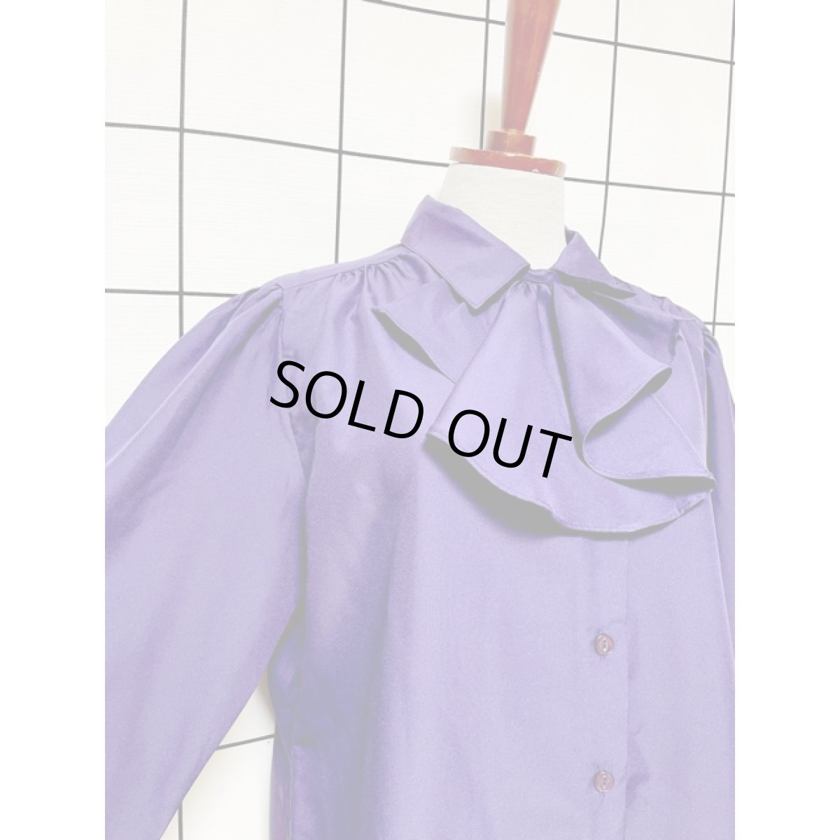 画像6: フロントフリル パープル 無地 アメリカ古着 レトロ 長袖 シャツ ヴィンテージブラウス (6)