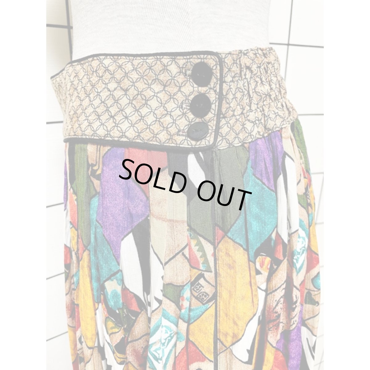 画像7: カラフル アート柄 ウエストゴム レトロ アメリカ古着 ヴィンテージロングスカート (7)