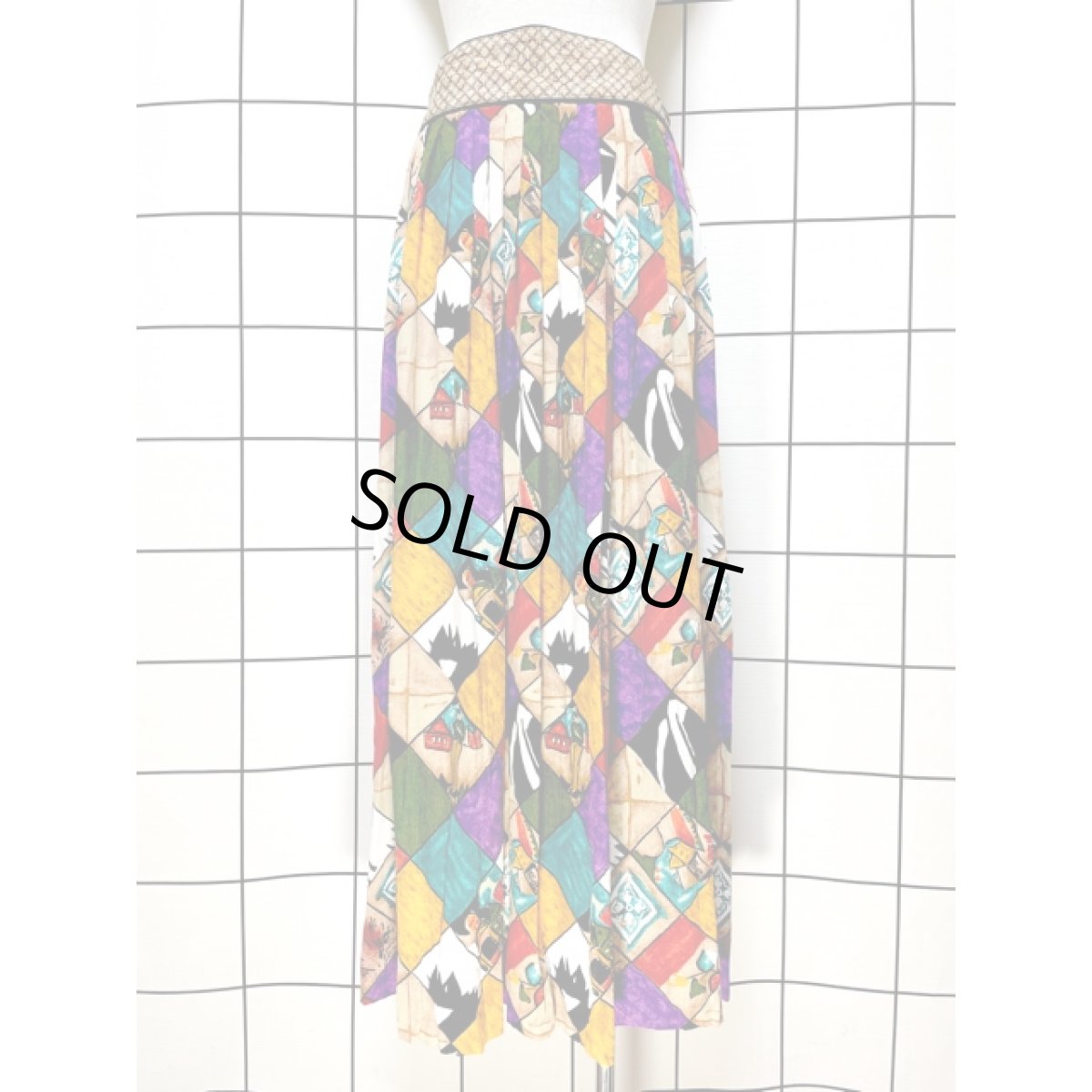 画像2: カラフル アート柄 ウエストゴム レトロ アメリカ古着 ヴィンテージロングスカート (2)