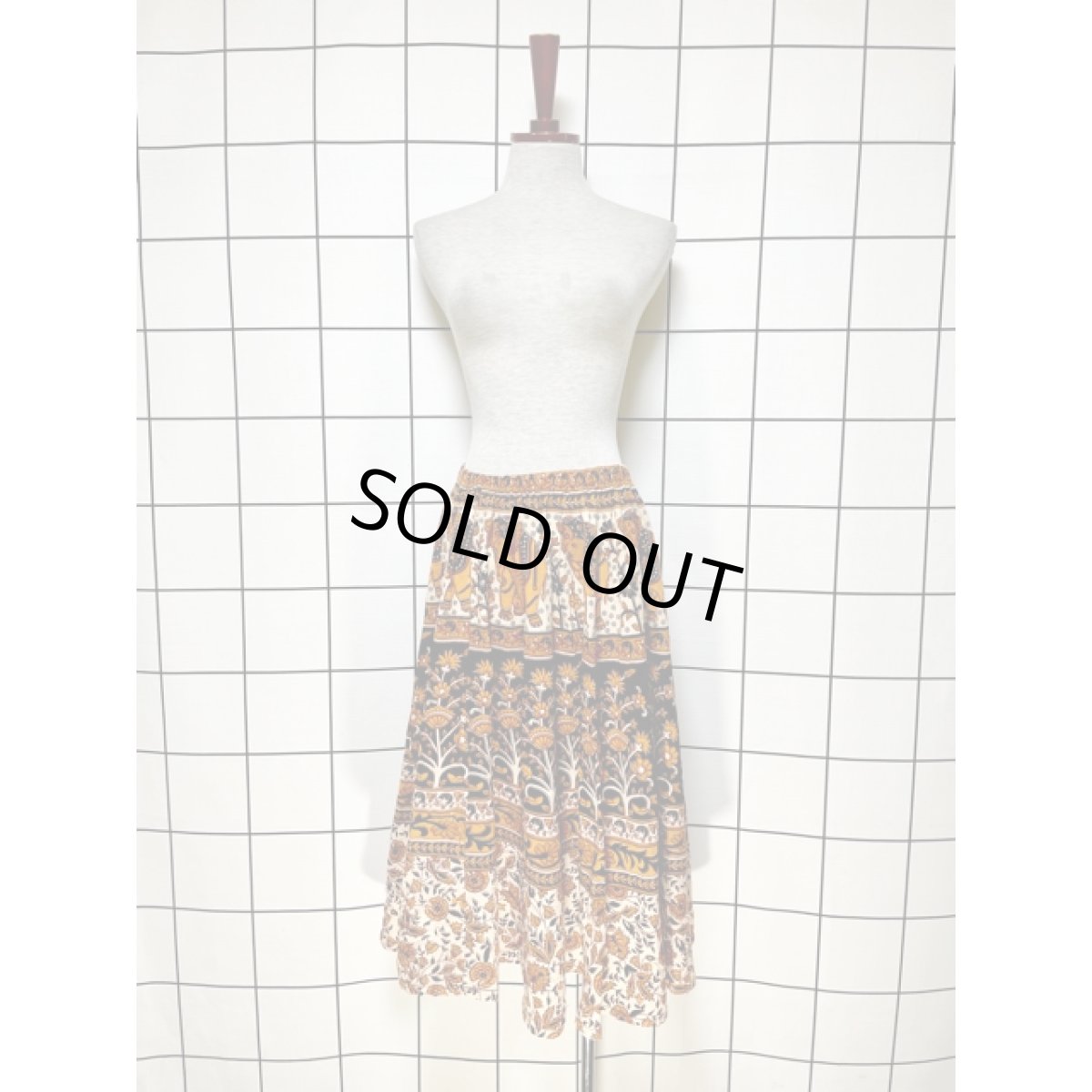 画像5: ゾウ エスニック模様 ウエストゴム レトロ アメリカ古着 ヴィンテージサーキュラースカート (5)