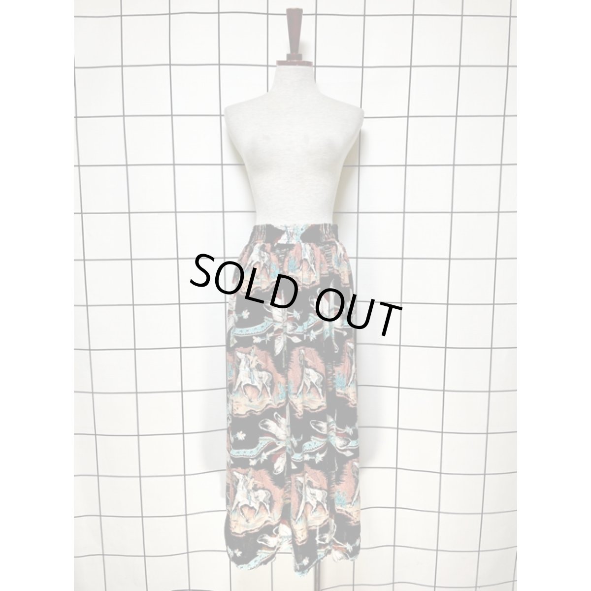 画像5: 馬柄 羽 ネイティブ柄 UNIONMADE ウエストゴム レトロ アメリカ古着 ヴィンテージロングスカート (5)