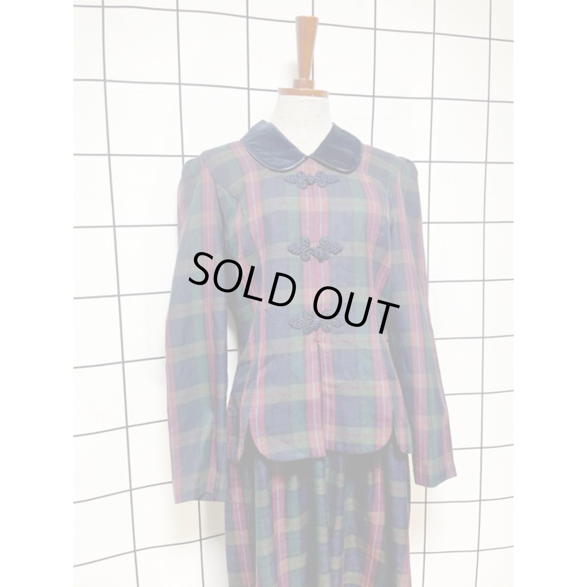 画像3: チャイナボタン装飾 レイヤード調 ベロア襟 レトロ アメリカ古着 ヴィンテージワンピース (3)