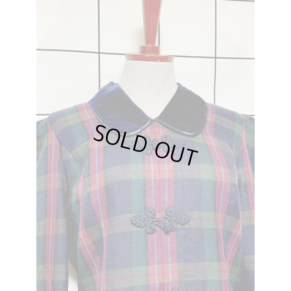 画像5: チャイナボタン装飾 レイヤード調 ベロア襟 レトロ アメリカ古着 ヴィンテージワンピース (5)