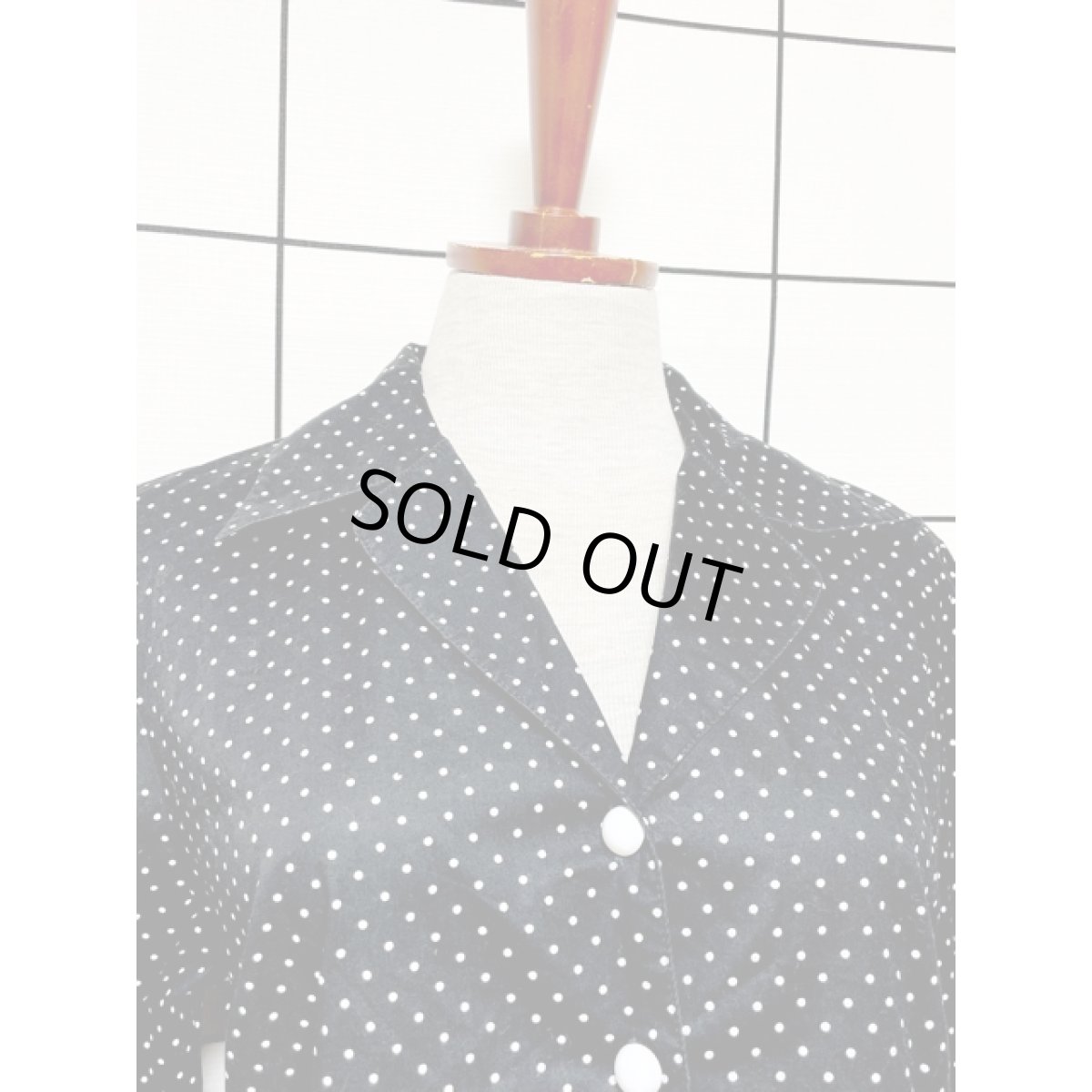 画像5: ドット ブラック ホワイト ヨーロッパ古着 シャツ ヴィンテージブラウス (5)