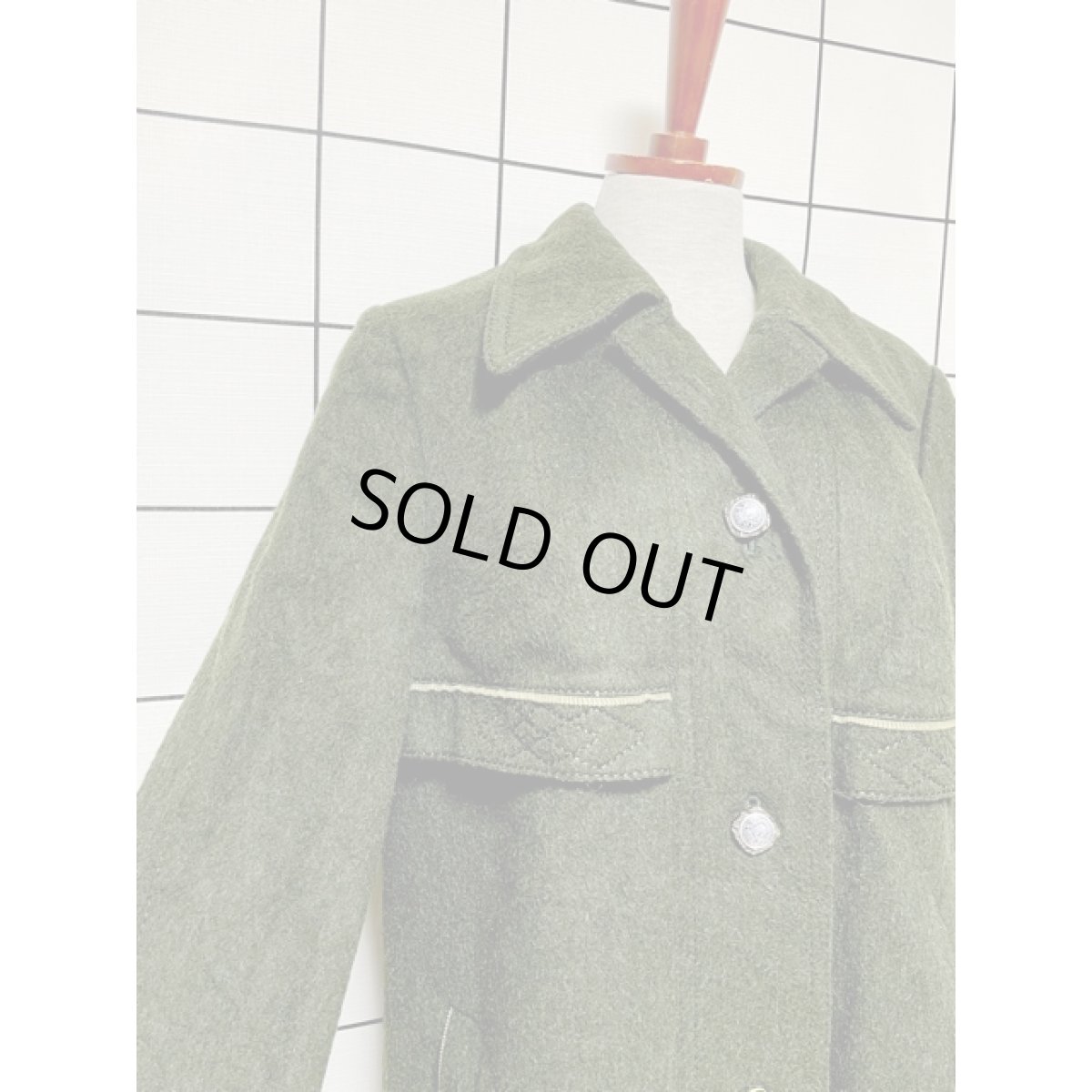 画像7: 濃いめのグリーン ステッチデザイン ウール レトロ ヨーロッパ古着 ヴィンテージコート (7)