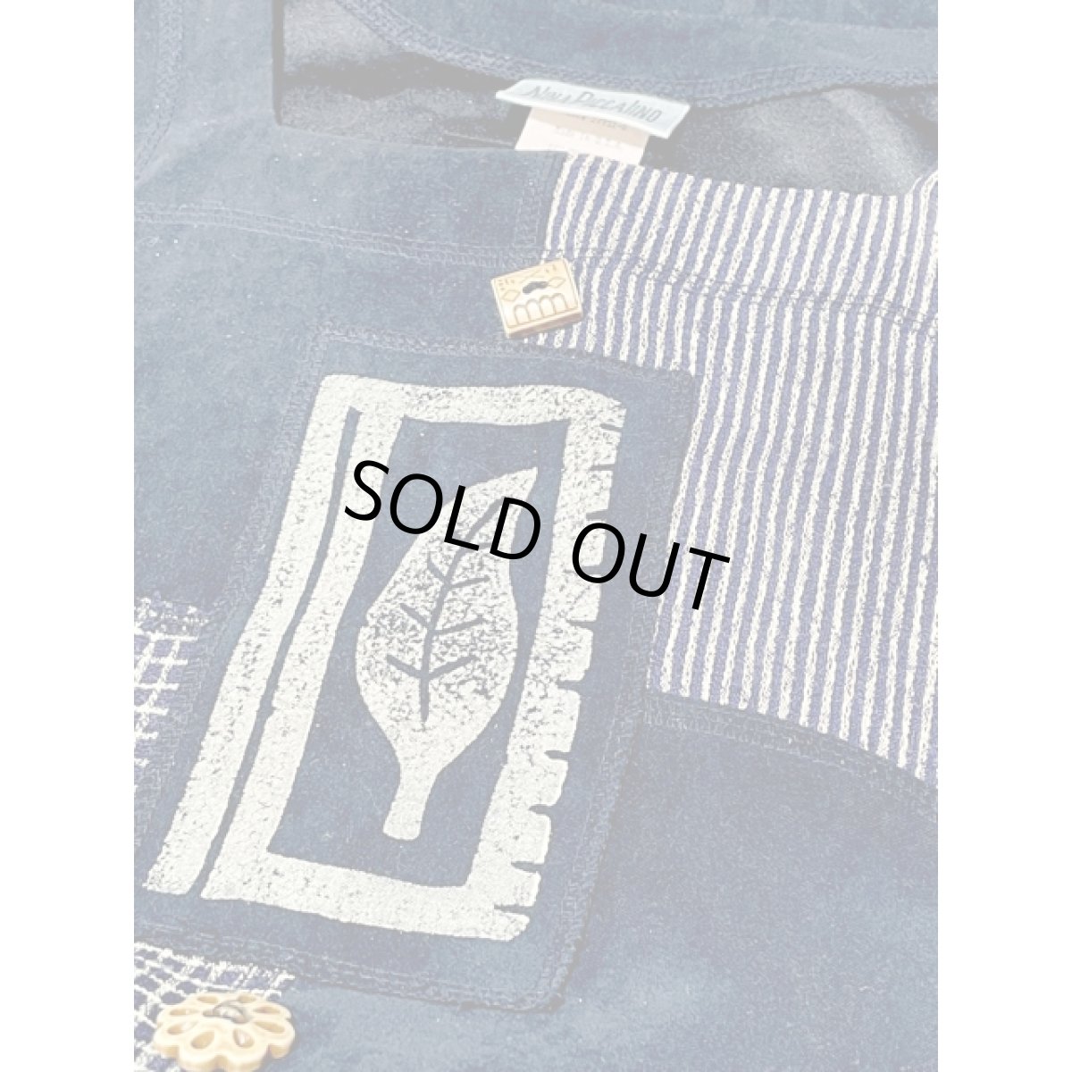 画像10: リーフ チェック ストライプ切り替え ネイビー ノースリーブ レトロ USA古着 ヴィンテージワンピース (10)