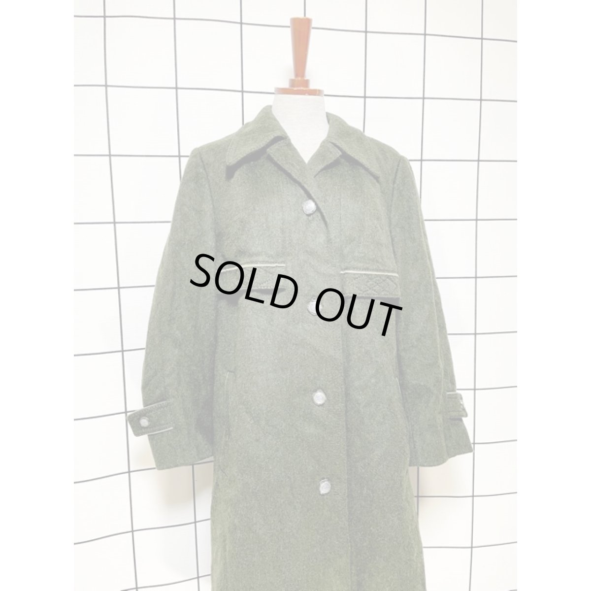 画像4: 濃いめのグリーン ステッチデザイン ウール レトロ ヨーロッパ古着 ヴィンテージコート (4)