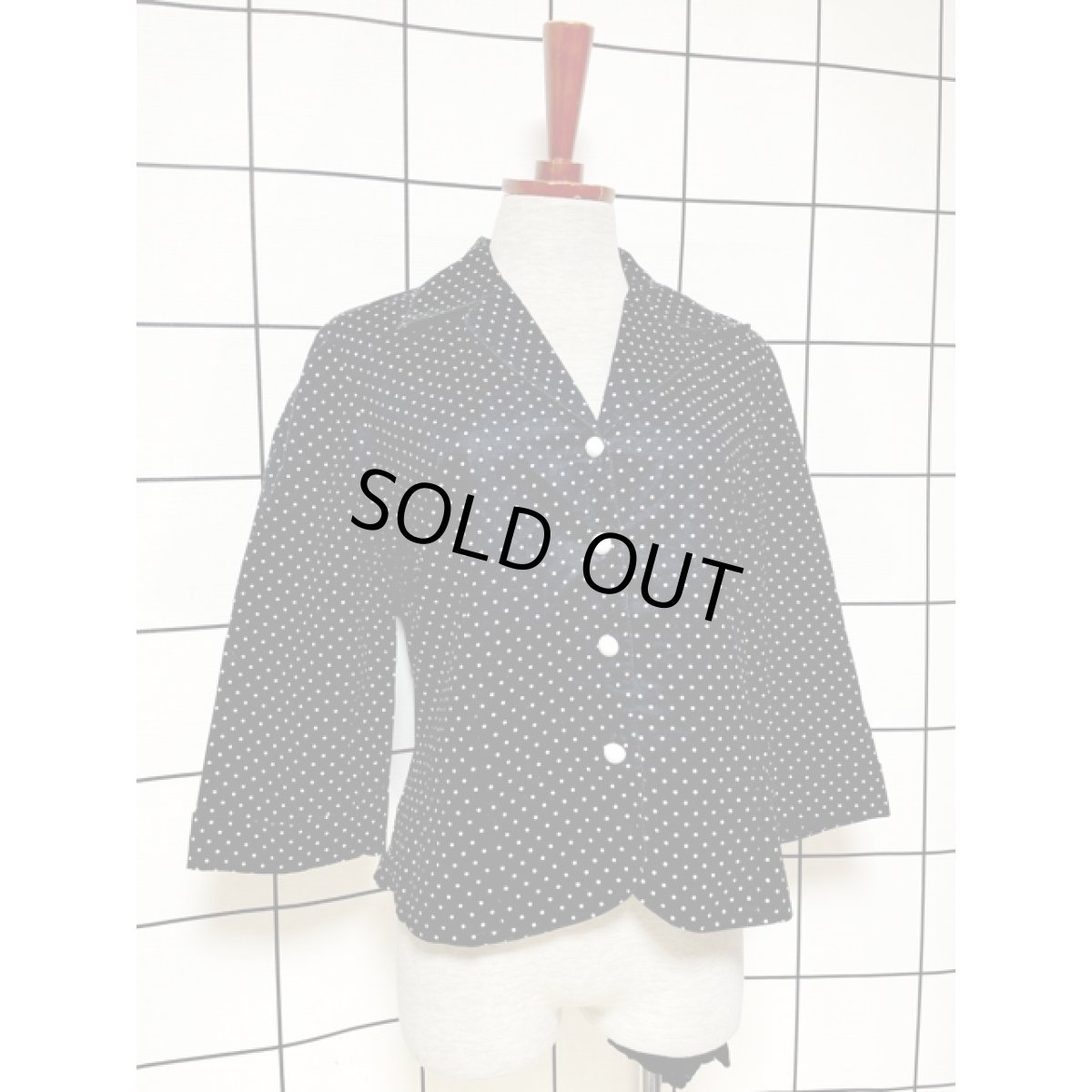 画像3: ドット ブラック ホワイト ヨーロッパ古着 シャツ ヴィンテージブラウス (3)