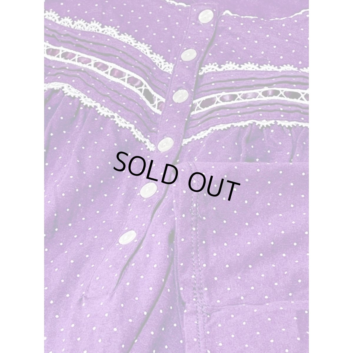 画像10: ドット柄 レース  リボンテープ パープル ホワイト レトロ USA古着 ヴィンテージワンピース (10)