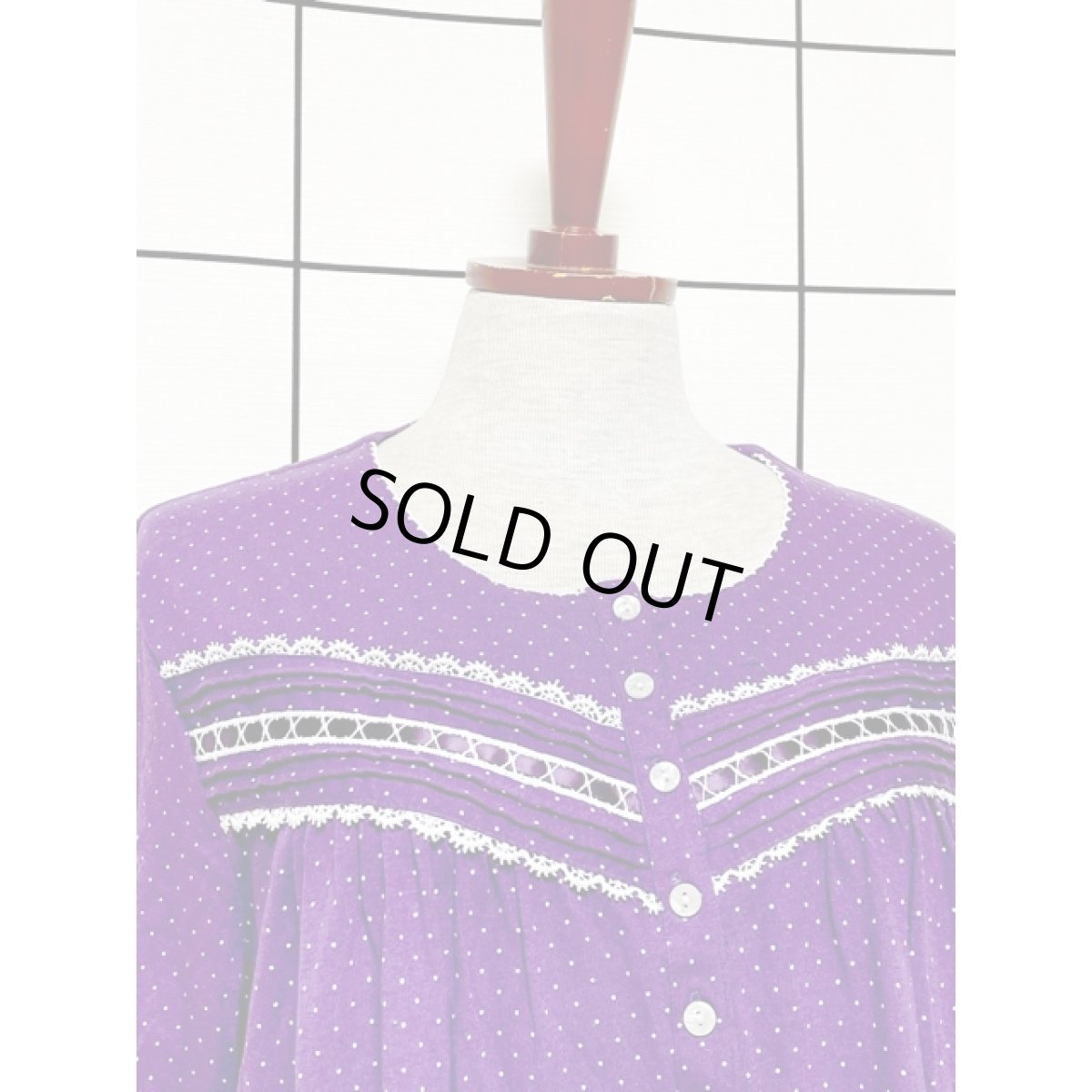 画像5: ドット柄 レース  リボンテープ パープル ホワイト レトロ USA古着 ヴィンテージワンピース (5)