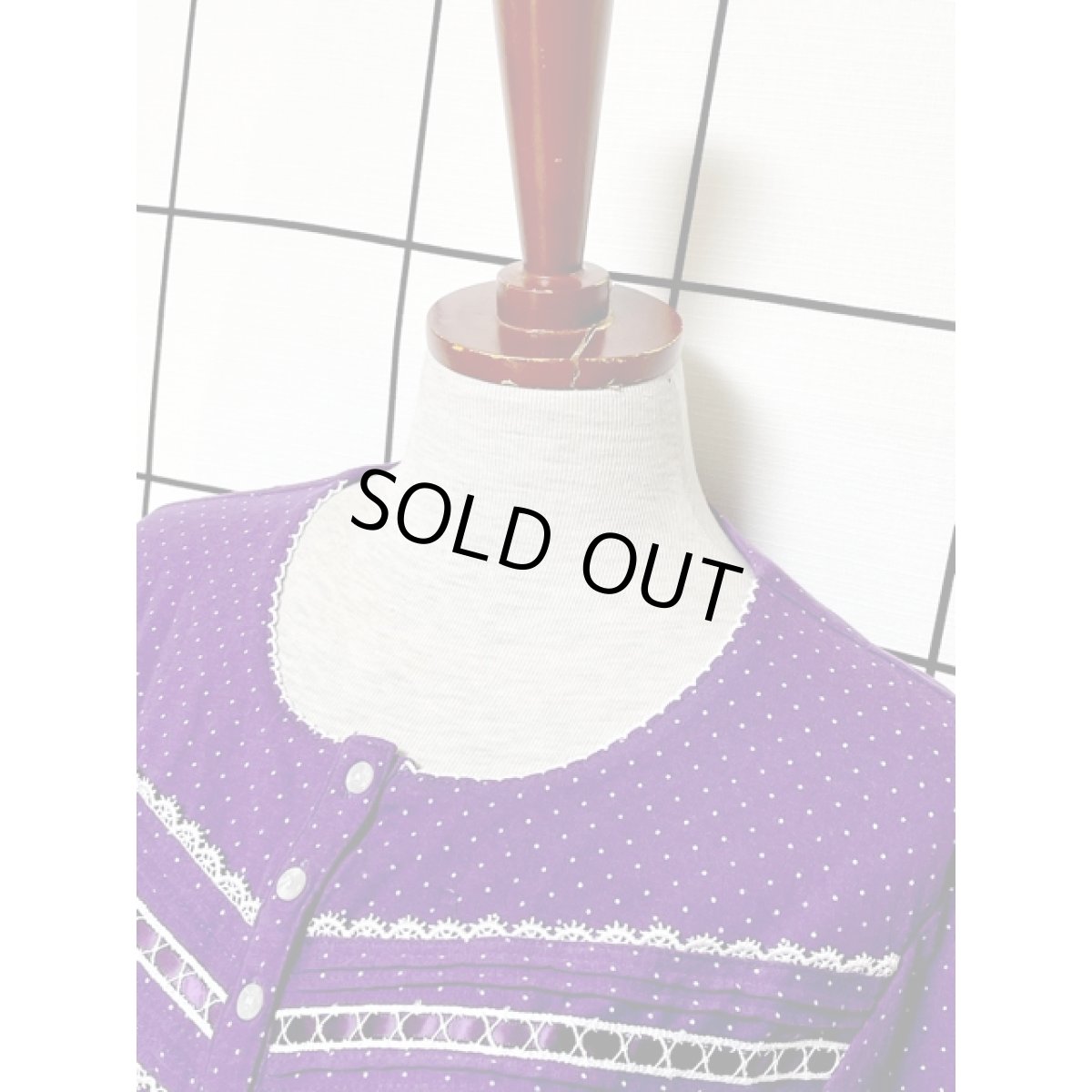 画像4: ドット柄 レース  リボンテープ パープル ホワイト レトロ USA古着 ヴィンテージワンピース (4)