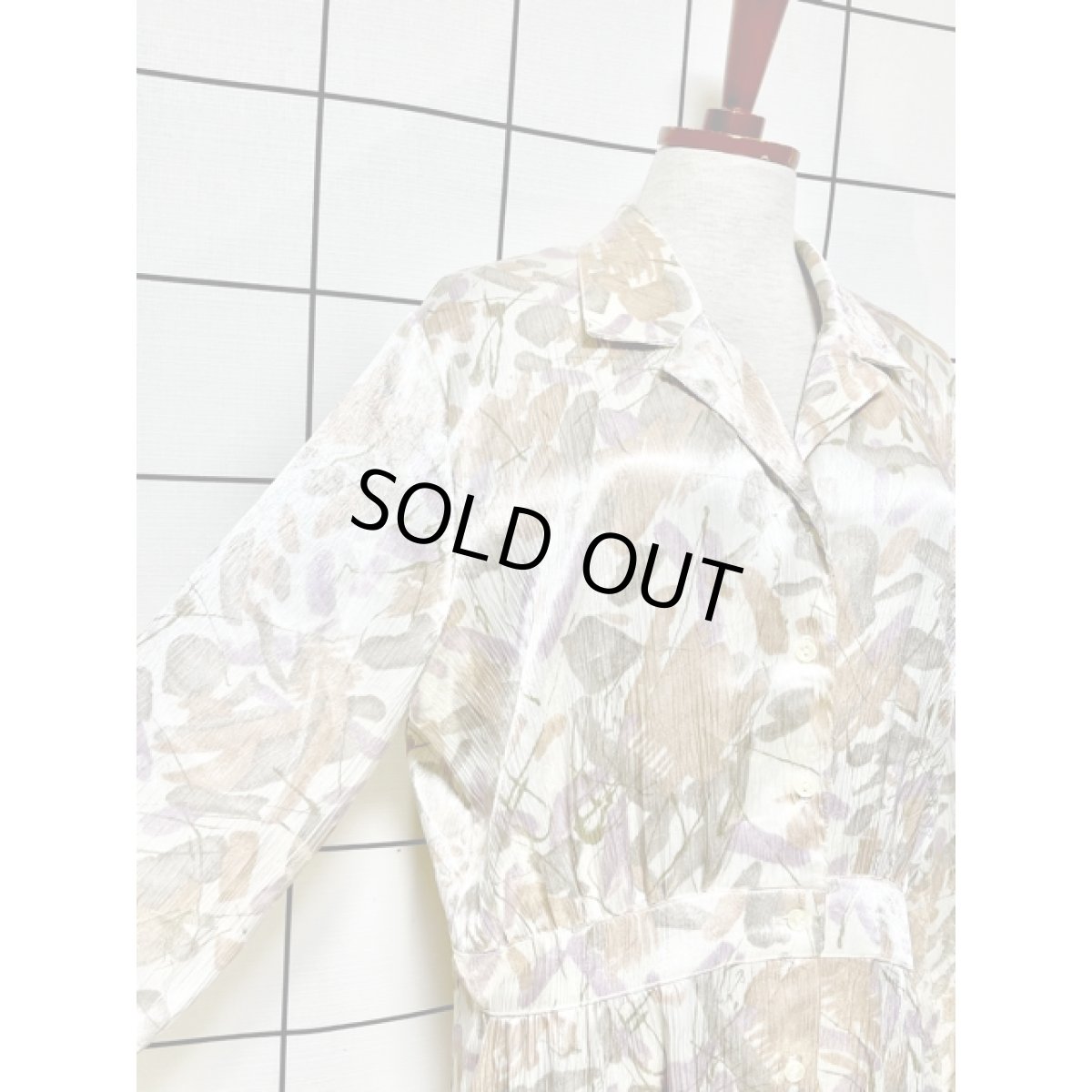 画像6: アート柄 前開き 総柄 ウエストゴム 長袖 レトロ USA古着 ヴィンテージシャツワンピース (6)