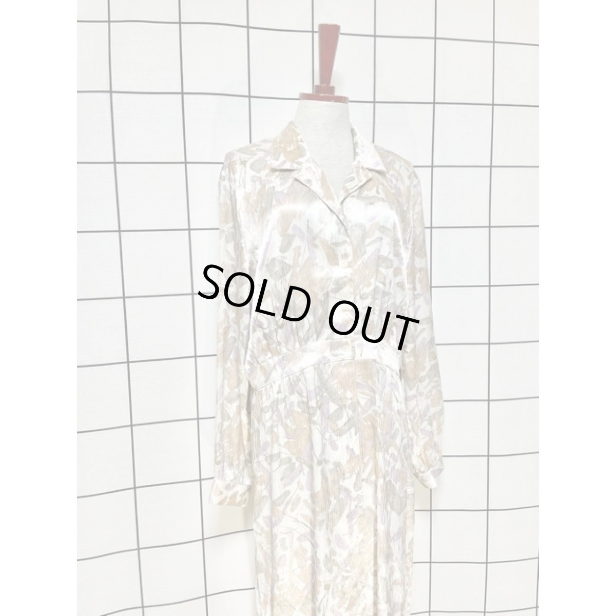 画像3: アート柄 前開き 総柄 ウエストゴム 長袖 レトロ USA古着 ヴィンテージシャツワンピース (3)