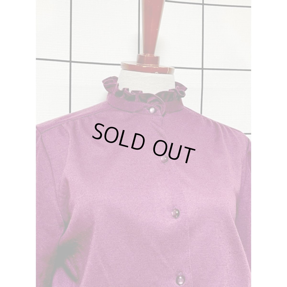 画像5: ベルト付 首元フリル ウエストゴム レトロ 長袖 USA古着 ヴィンテージワンピース (5)