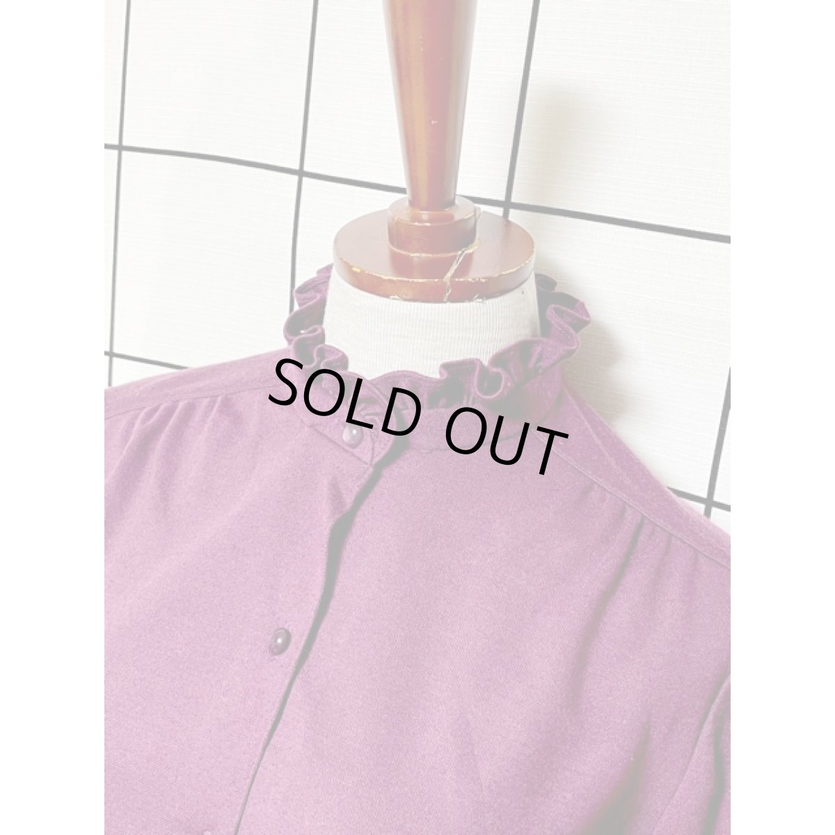 画像4: ベルト付 首元フリル ウエストゴム レトロ 長袖 USA古着 ヴィンテージワンピース (4)