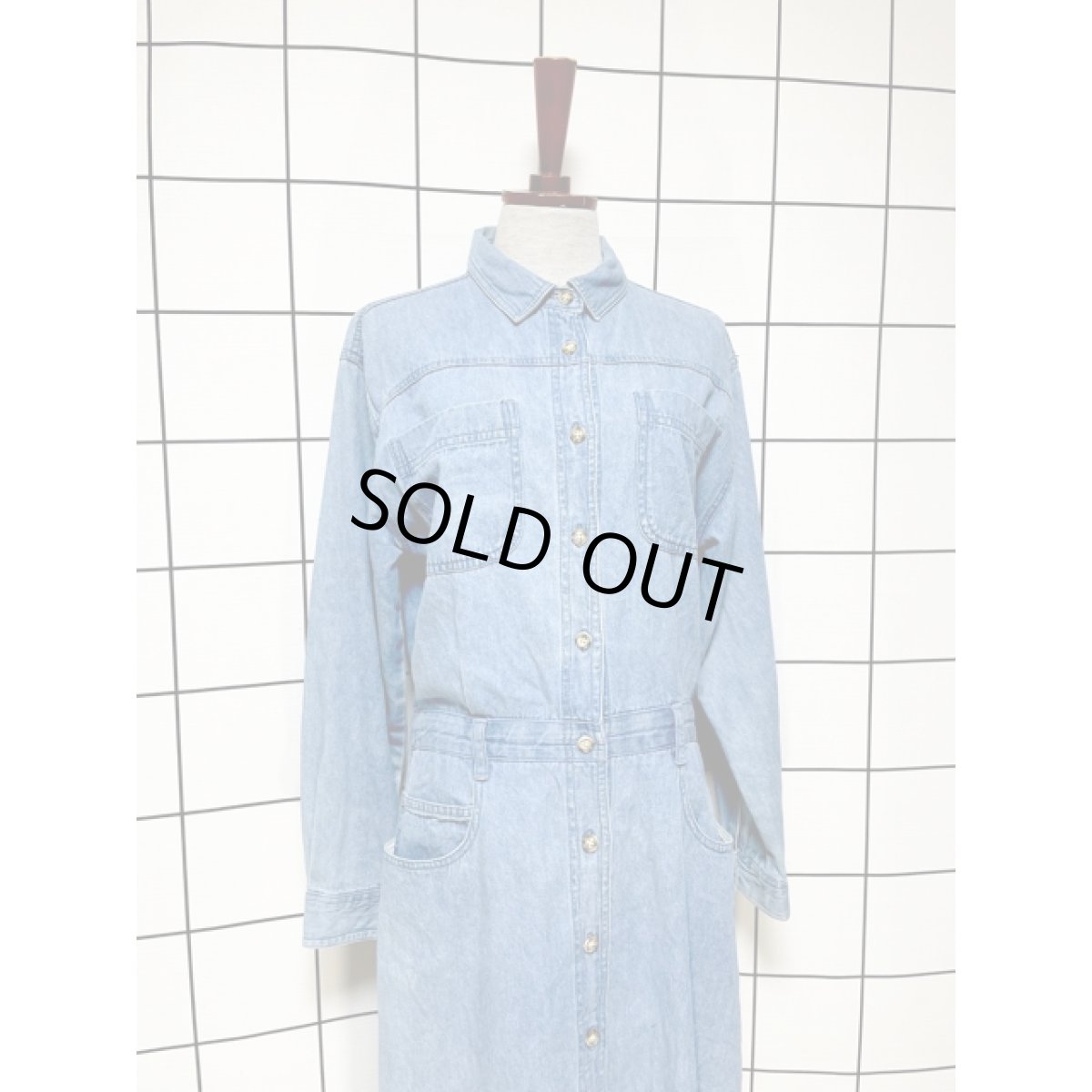 画像4: デニム  前開き ウエストゴム 長袖 レトロ USA古着 ヴィンテージワンピース (4)