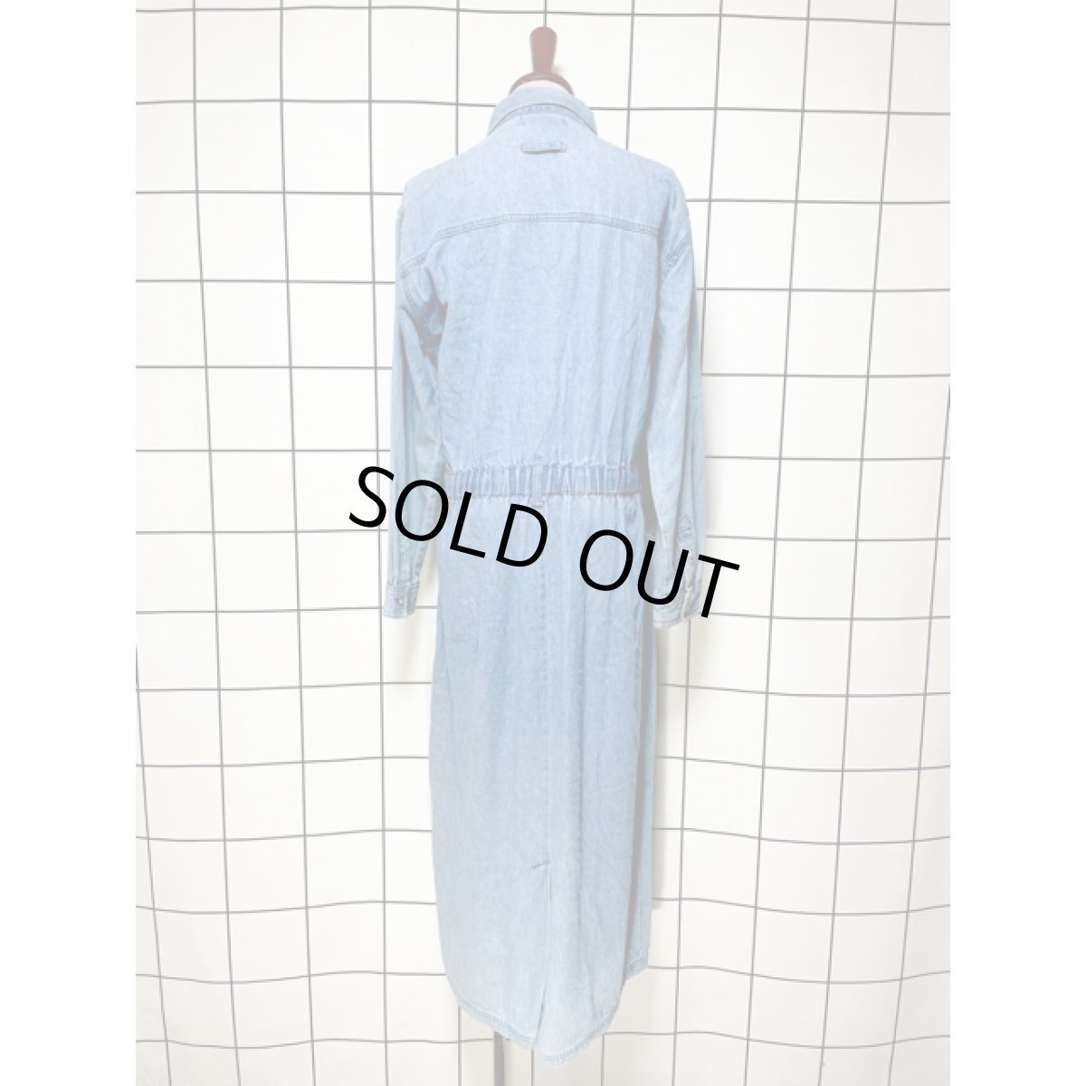 画像2: デニム  前開き ウエストゴム 長袖 レトロ USA古着 ヴィンテージワンピース (2)