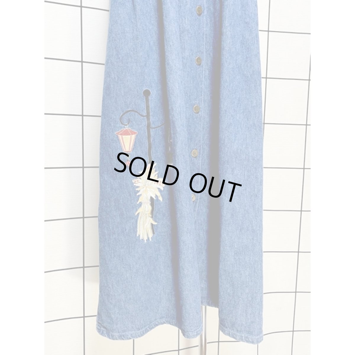 画像9: デニム 刺繍パッチ ノースリーブ レトロ USA古着 ヴィンテージワンピース (9)