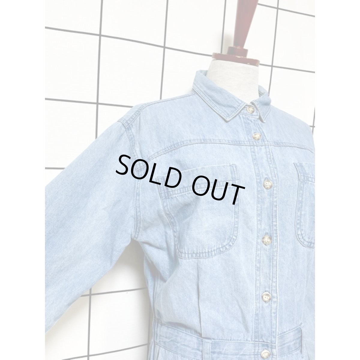 画像7: デニム  前開き ウエストゴム 長袖 レトロ USA古着 ヴィンテージワンピース (7)