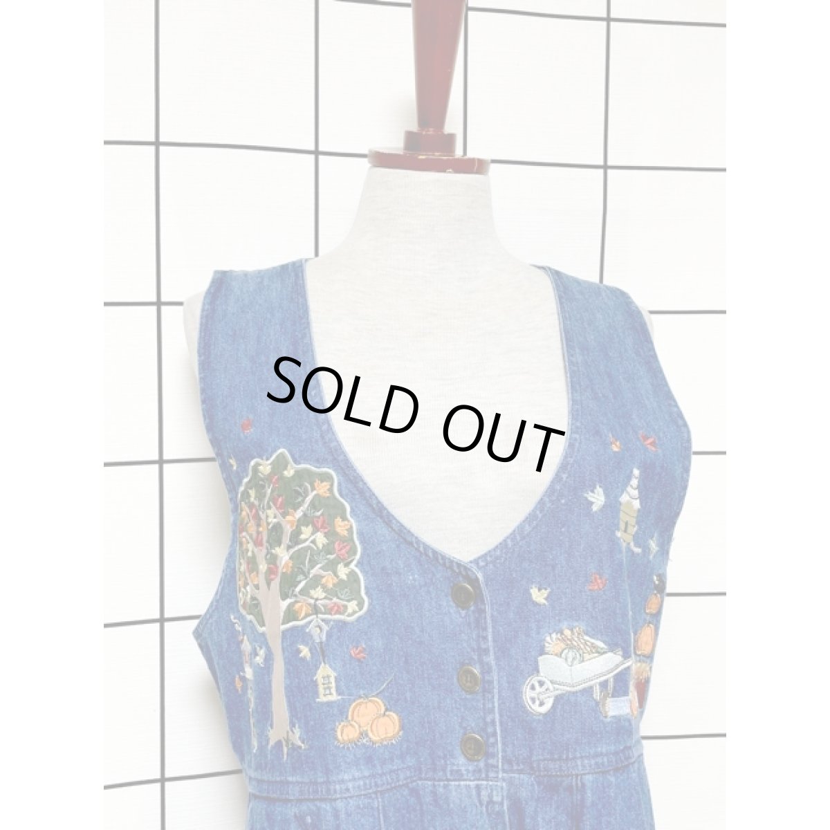 画像6: デニム 刺繍パッチ ノースリーブ レトロ USA古着 ヴィンテージワンピース (6)