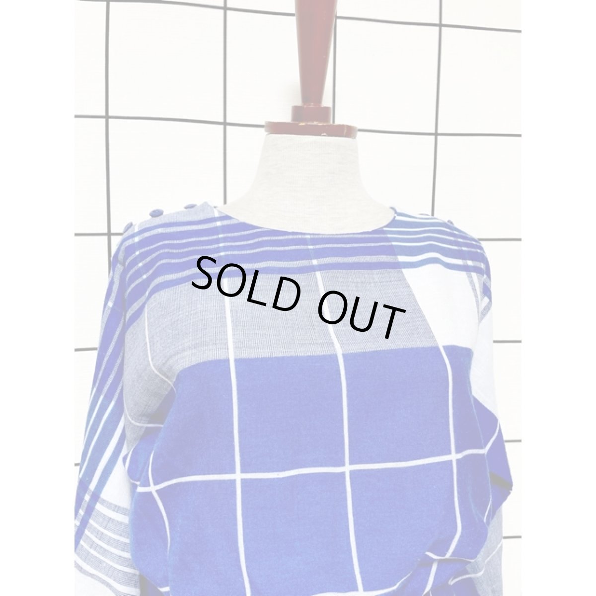 画像5: チェック ブルー ホワイト ウエストゴム レトロ USA古着 ヴィンテージワンピース (5)