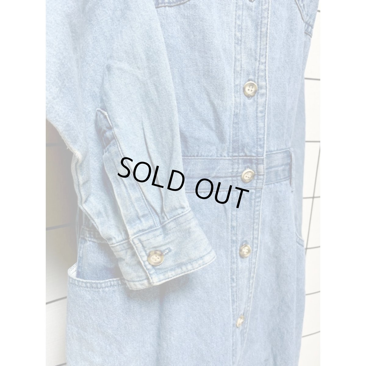 画像8: デニム  前開き ウエストゴム 長袖 レトロ USA古着 ヴィンテージワンピース (8)