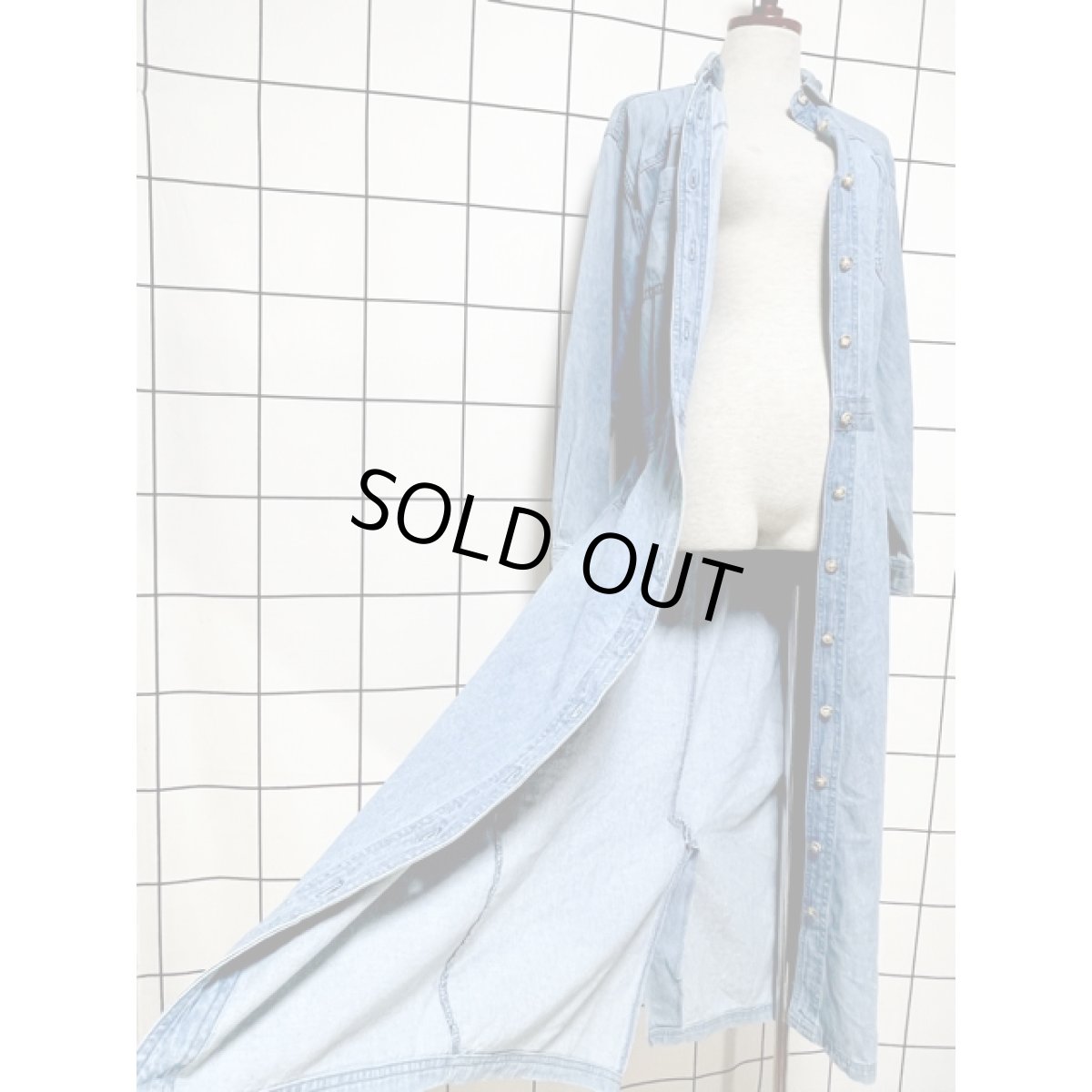 画像10: デニム  前開き ウエストゴム 長袖 レトロ USA古着 ヴィンテージワンピース (10)